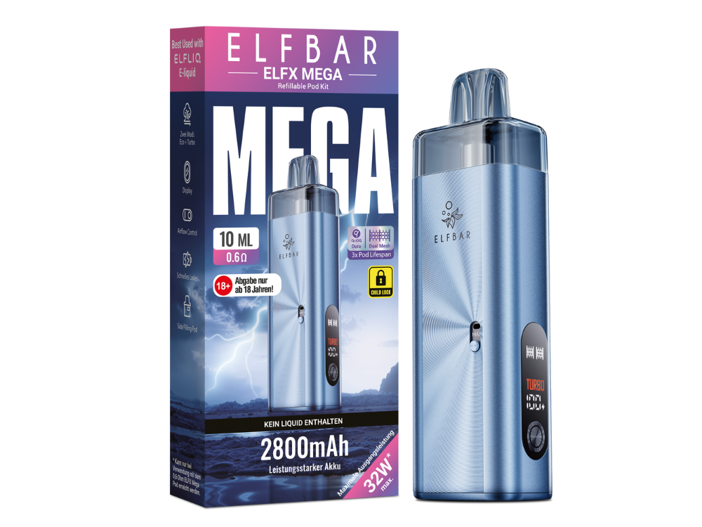 Elfbar - Elfx Mega E-Zigaretten Set Cyan 100er Packung